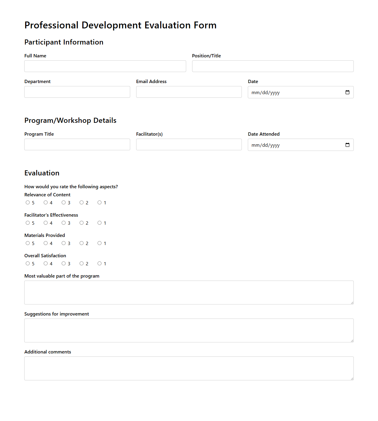 Professional Development Evaluation Form