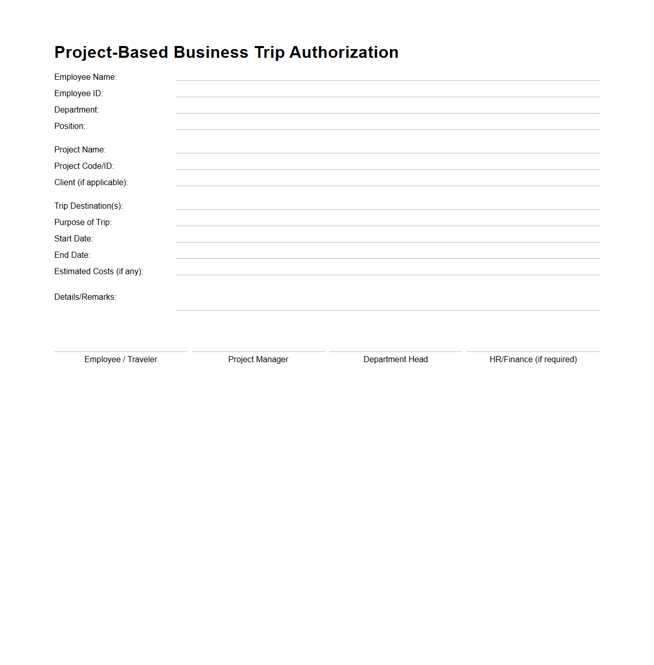 Project-Based Business Trip Authorization Sample