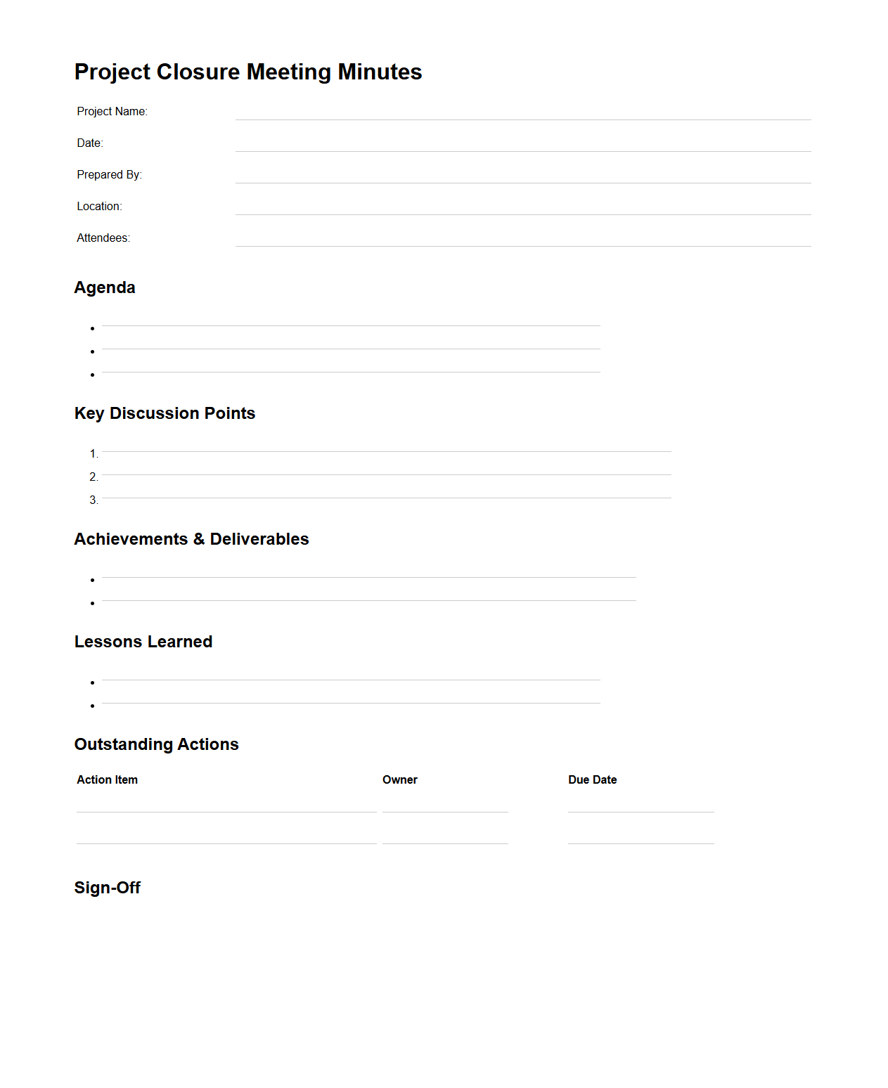 Project Closure Meeting Minutes Template
