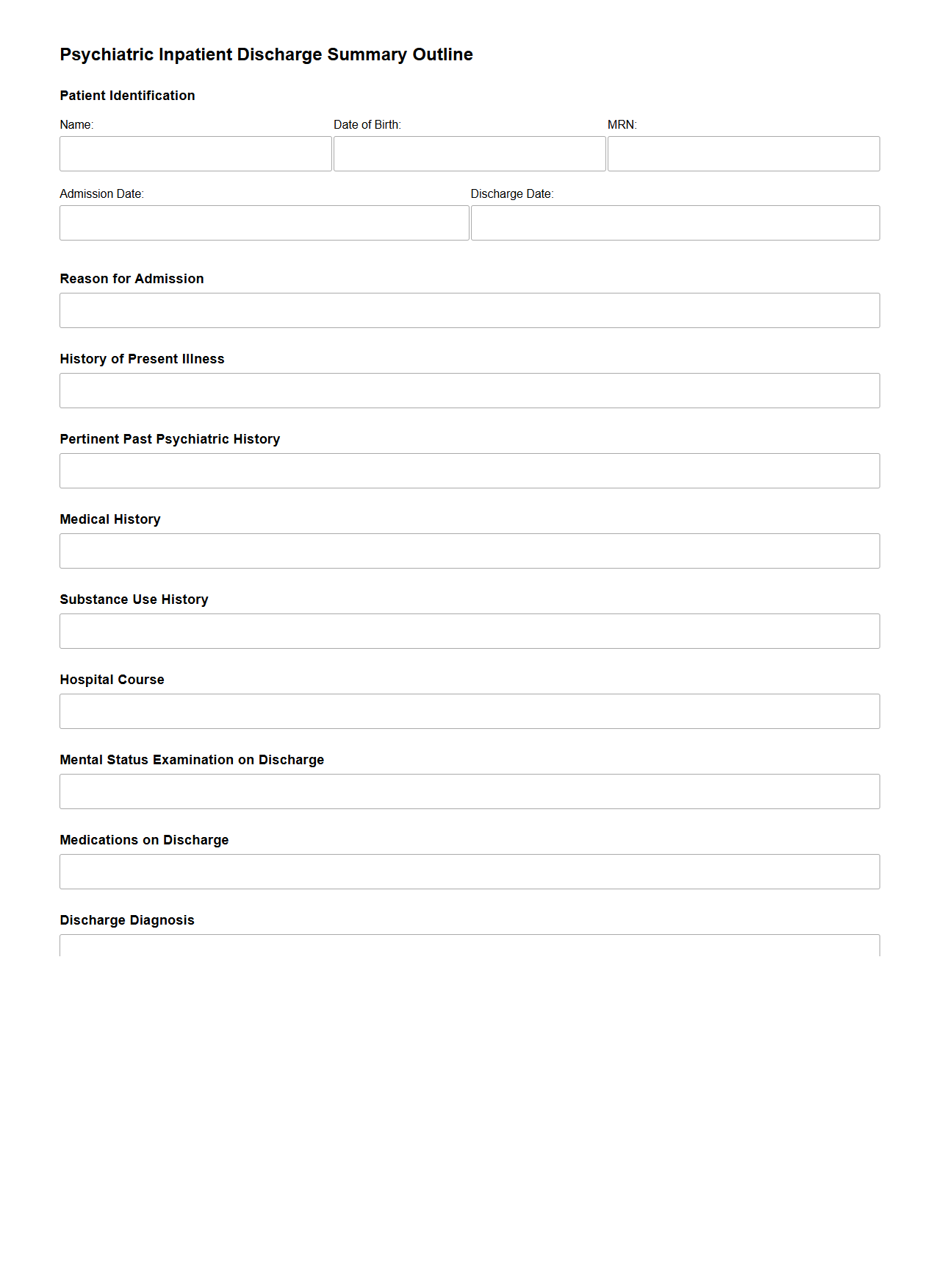 Psychiatric Inpatient Discharge Summary Outline