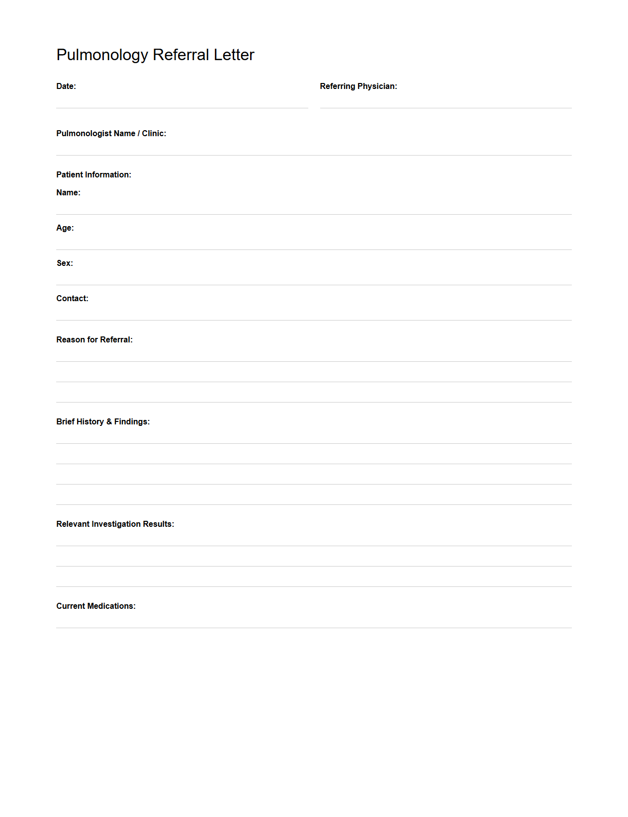 Pulmonology Referral Letter Format