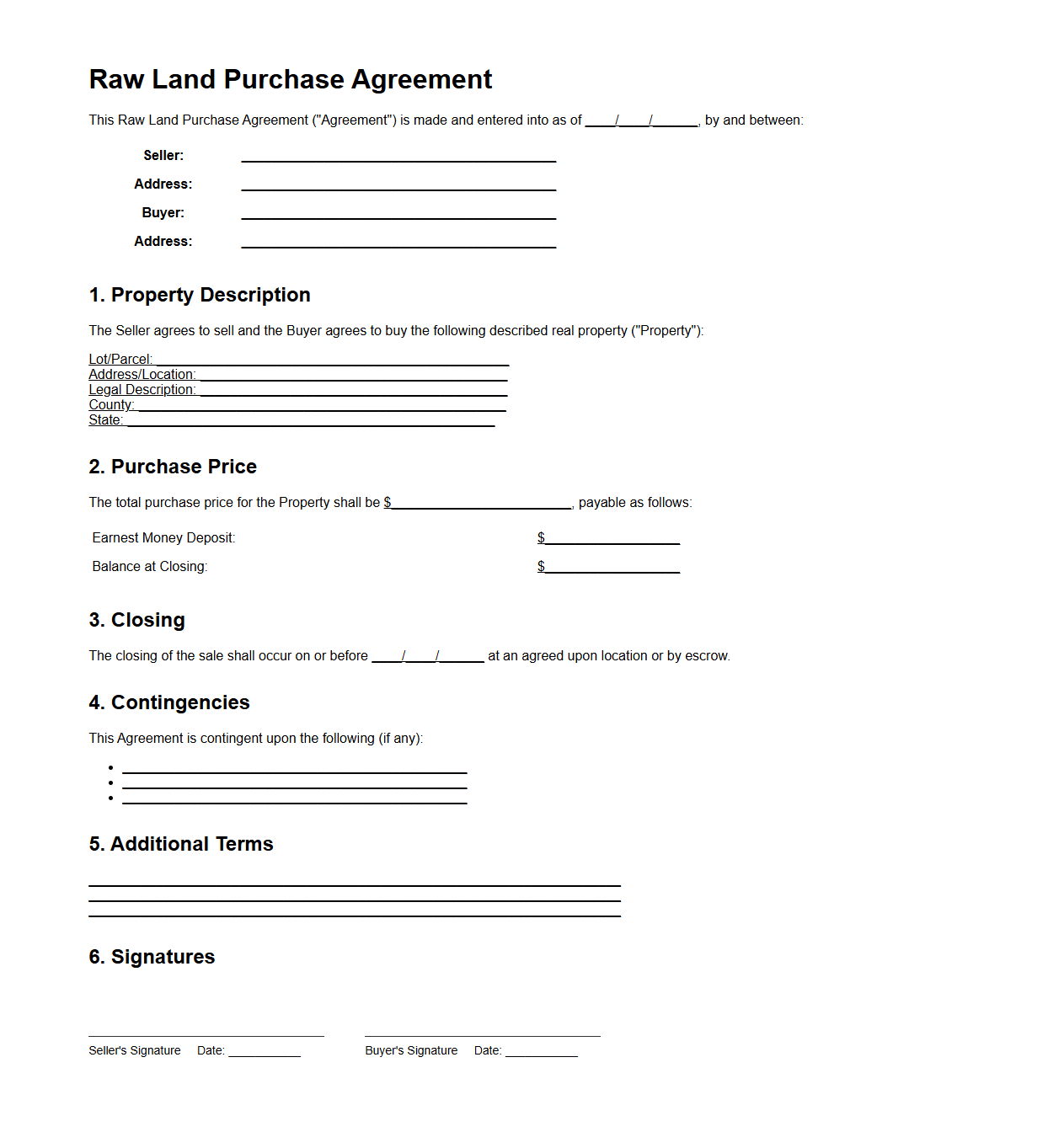 Raw Land Purchase Agreement Example