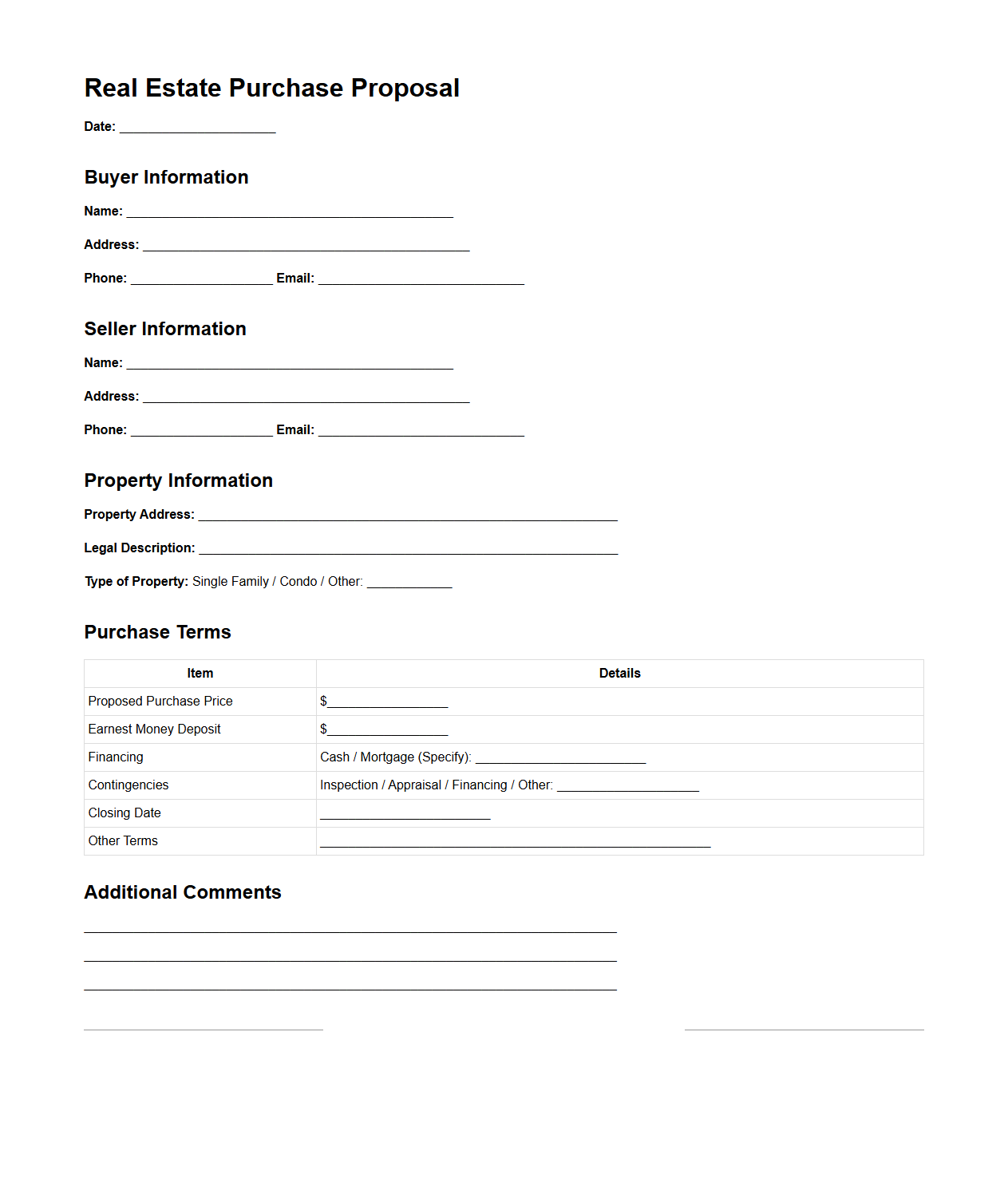 Real Estate Purchase Proposal Sample