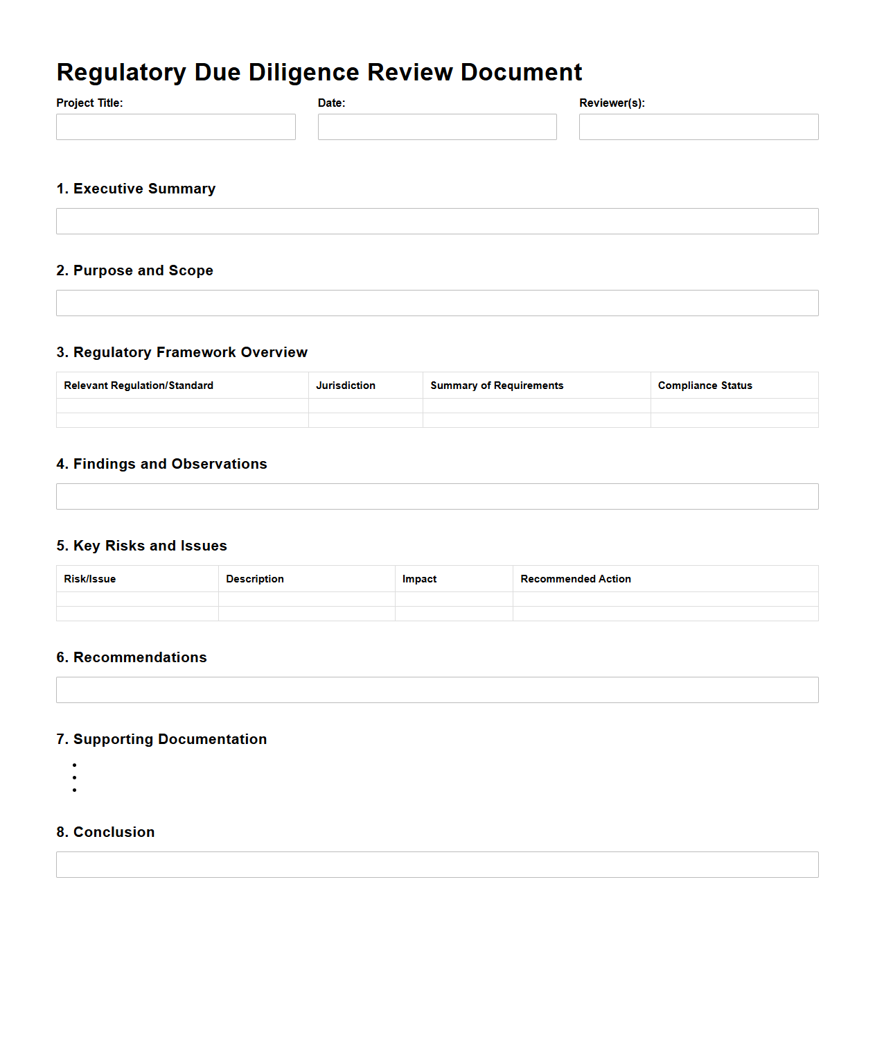 Regulatory Due Diligence Review Document for Consulting Services