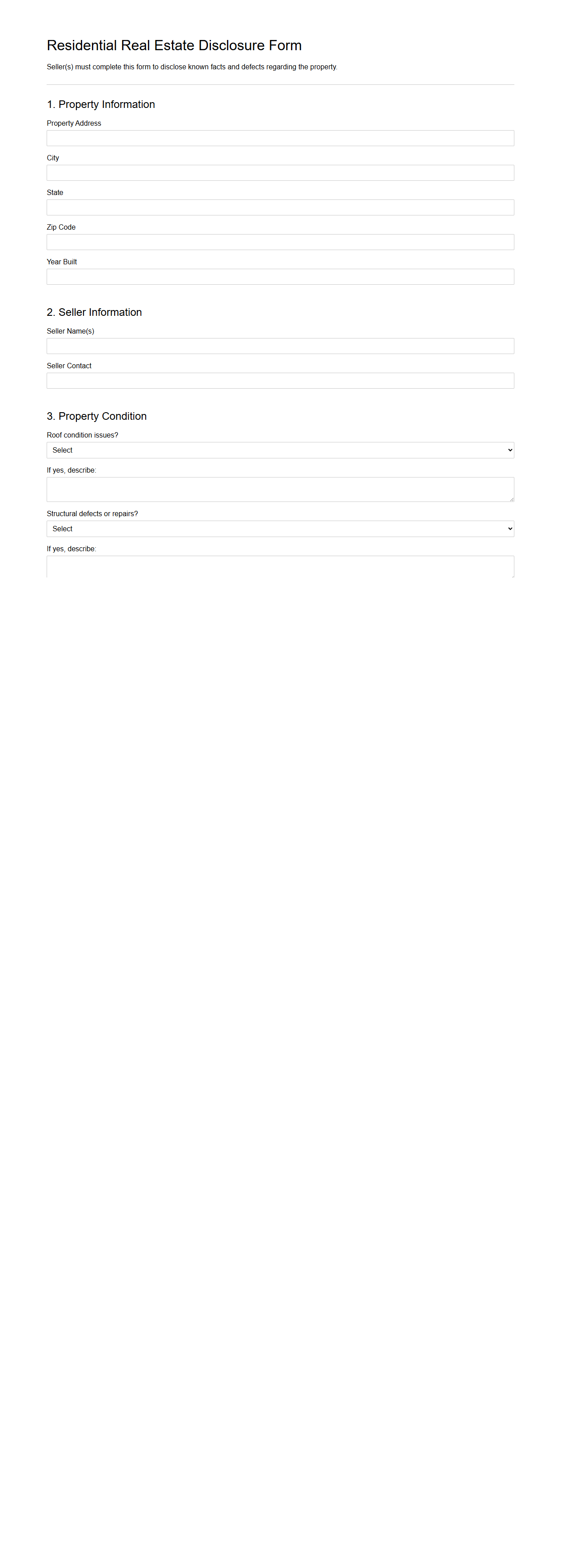 Residential Real Estate Disclosure Form Example