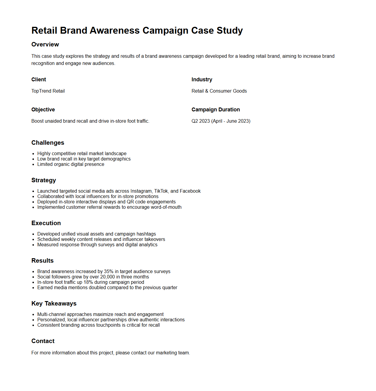 Retail Brand Awareness Campaign Case Study