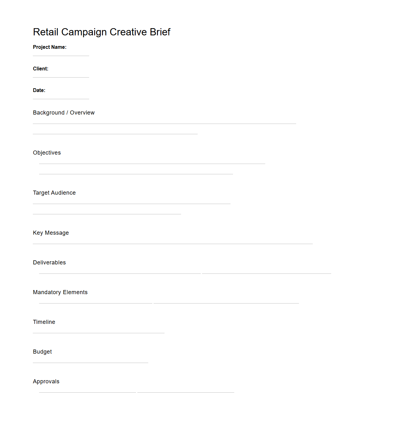 Retail Campaign Creative Brief for Advertising Agencies