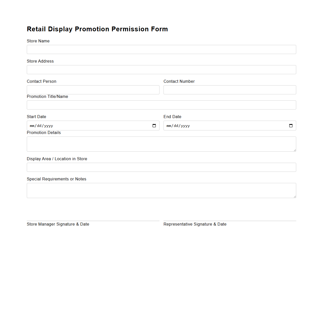 Retail Display Promotion Permission Form