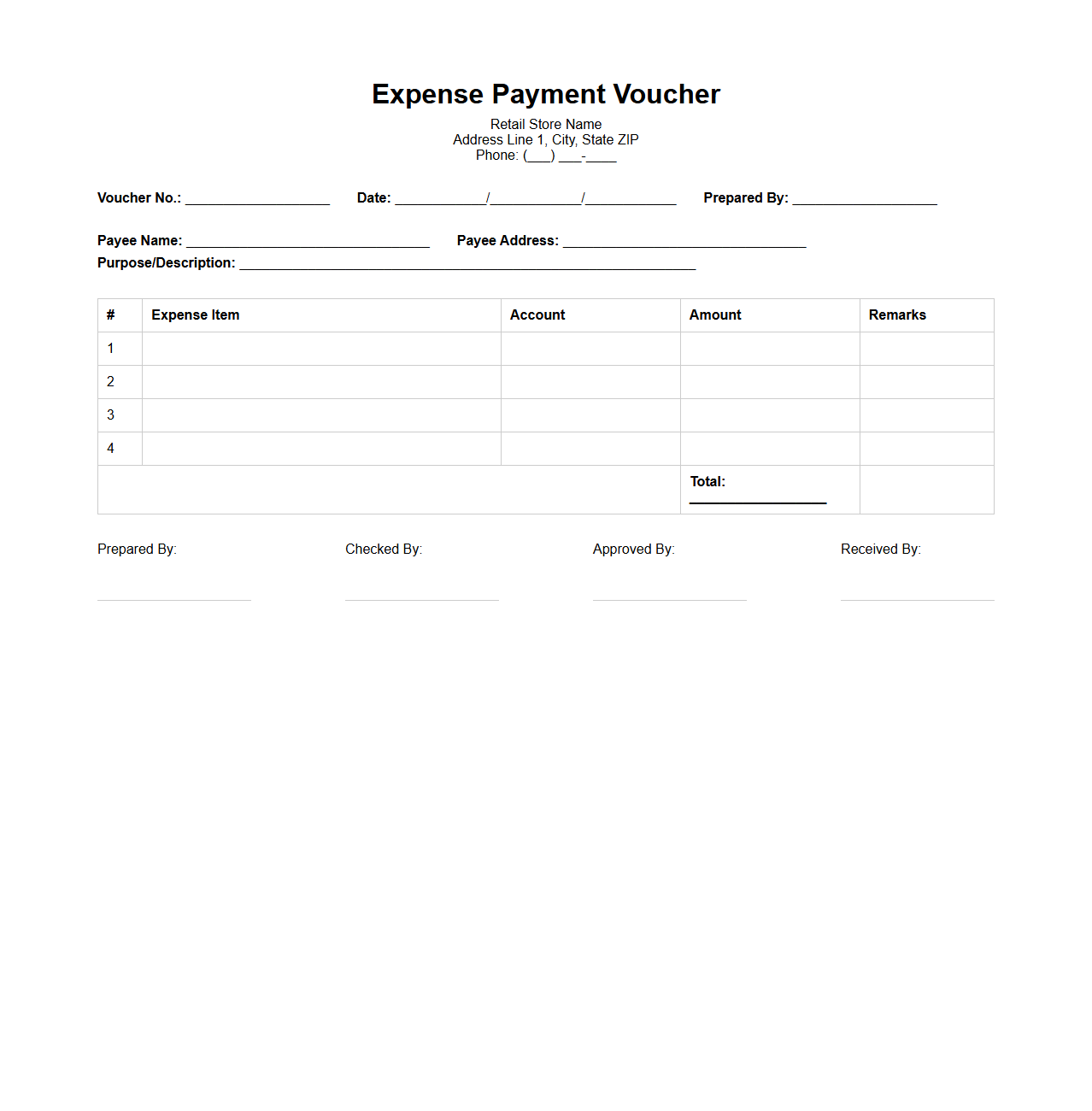 Retail Expense Payment Voucher Document