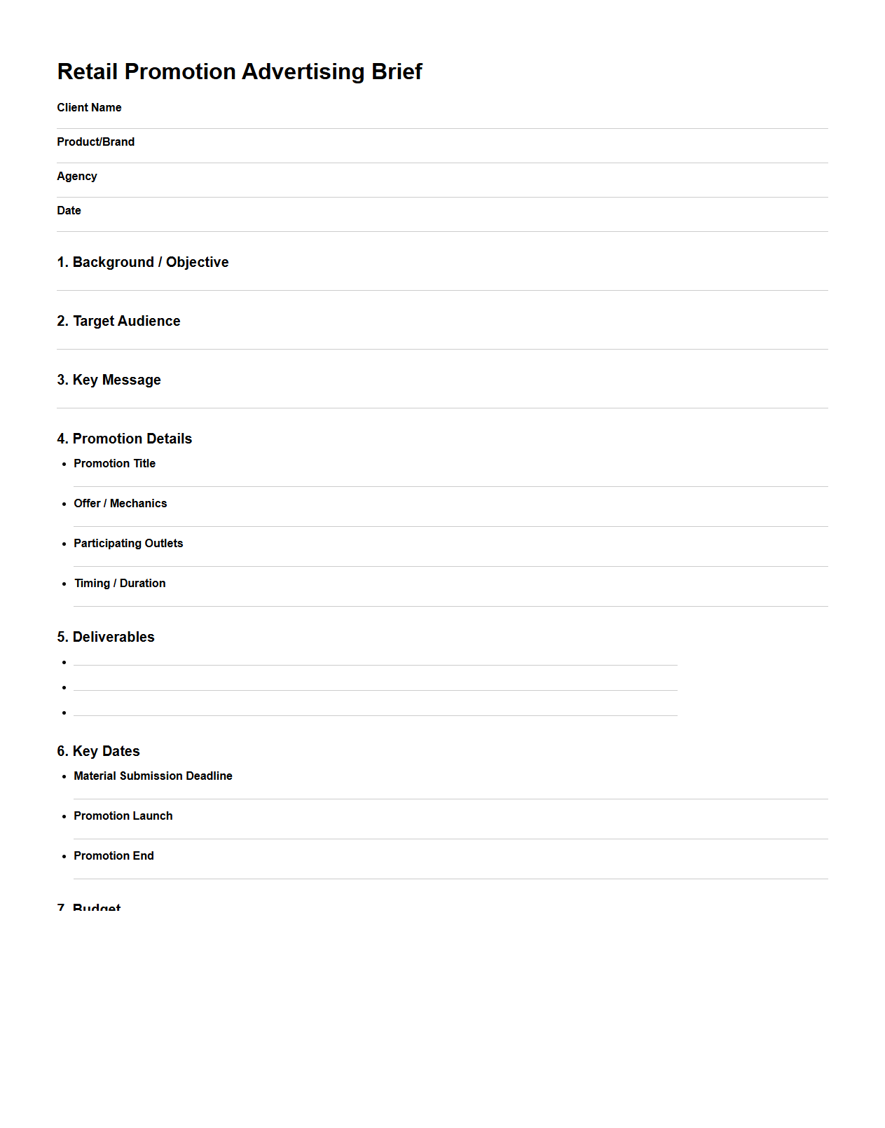 Retail Promotion Advertising Brief for Agency Agreements