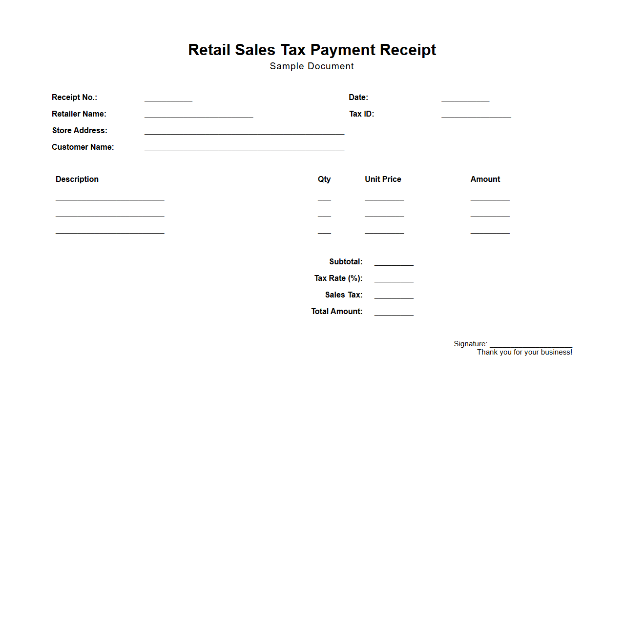 Retail Sales Tax Payment Receipt Sample