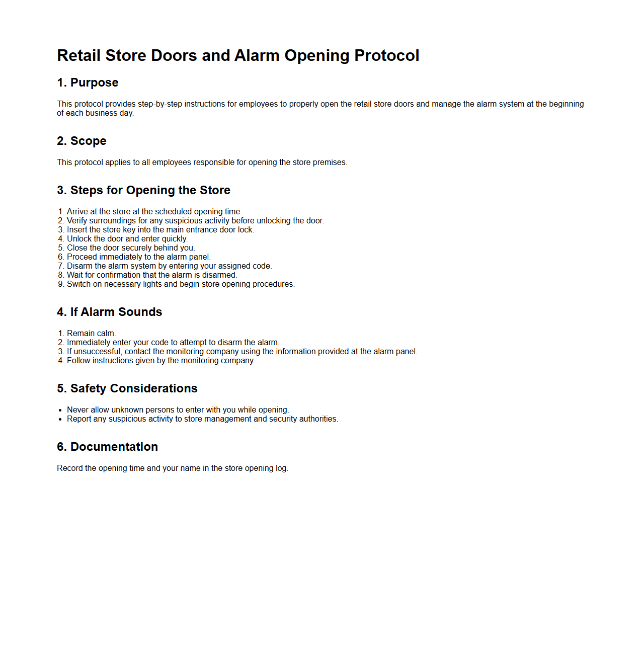 Retail Store Doors and Alarm Opening Protocol
