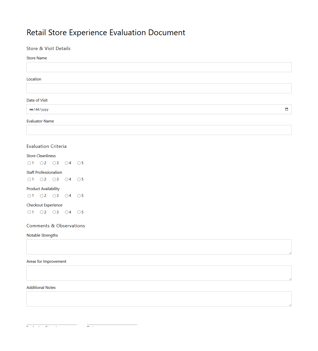 Retail Store Experience Evaluation Document