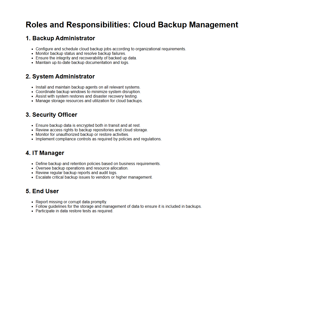 Roles and Responsibilities for Cloud Backup Management