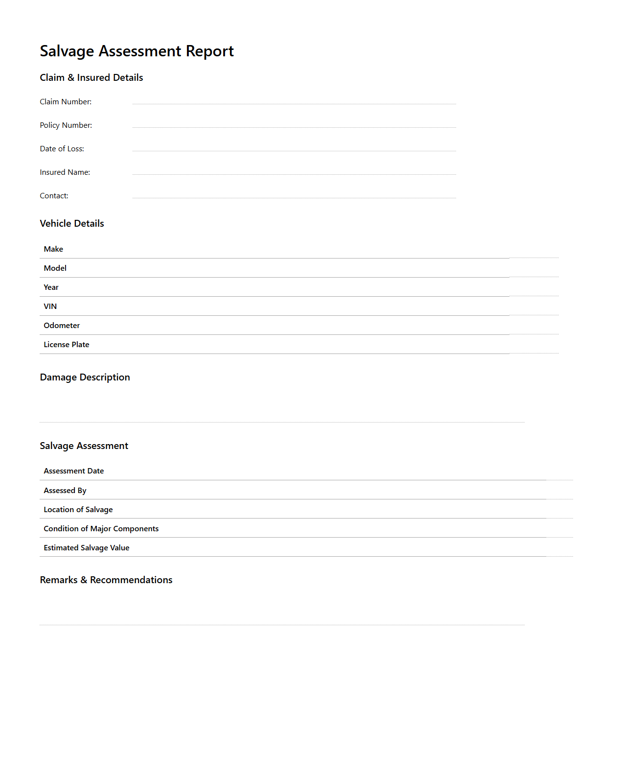 Salvage Assessment Report for Commercial Truck Insurance Claims