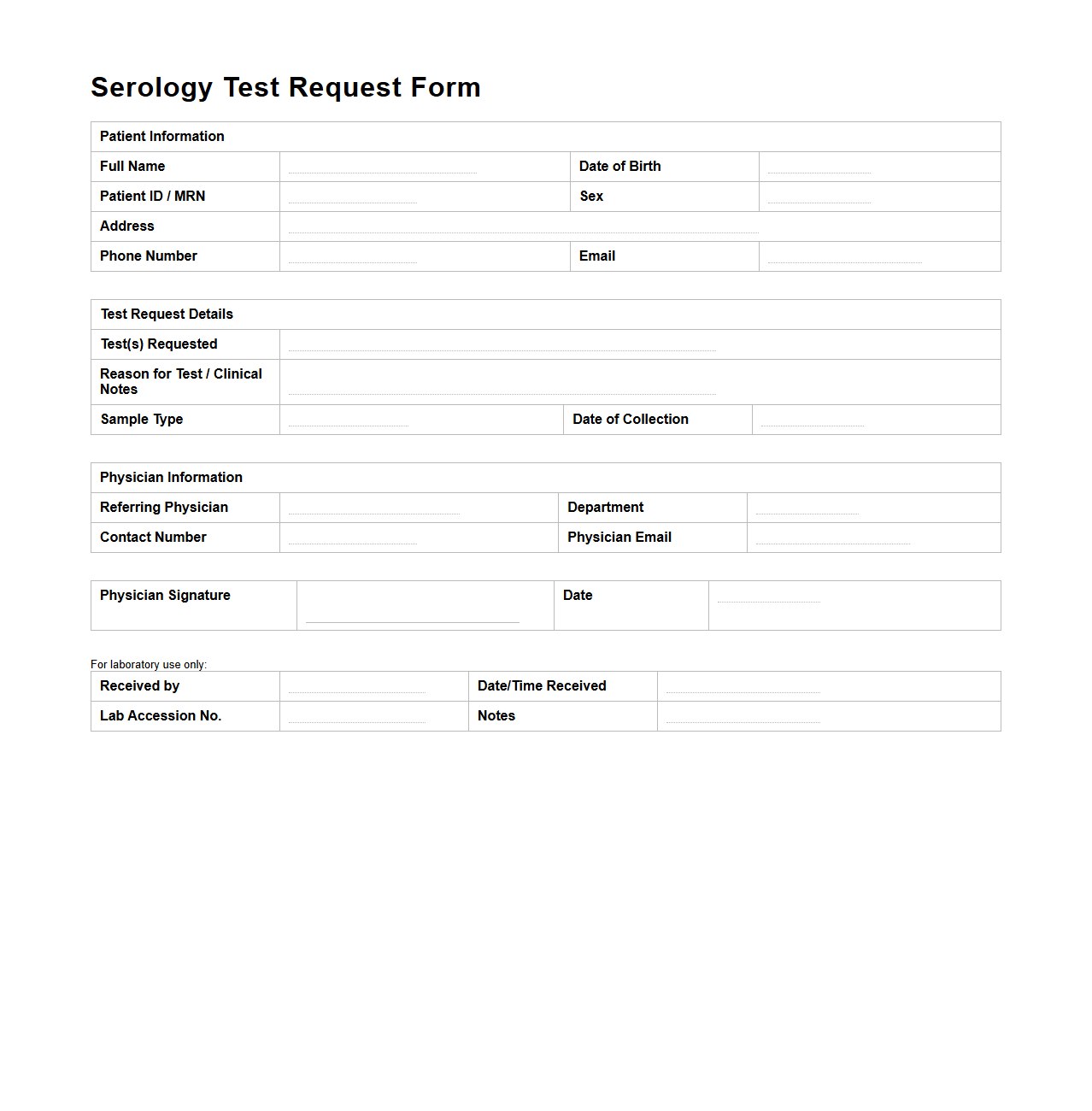 Serology Test Request Document Sample
