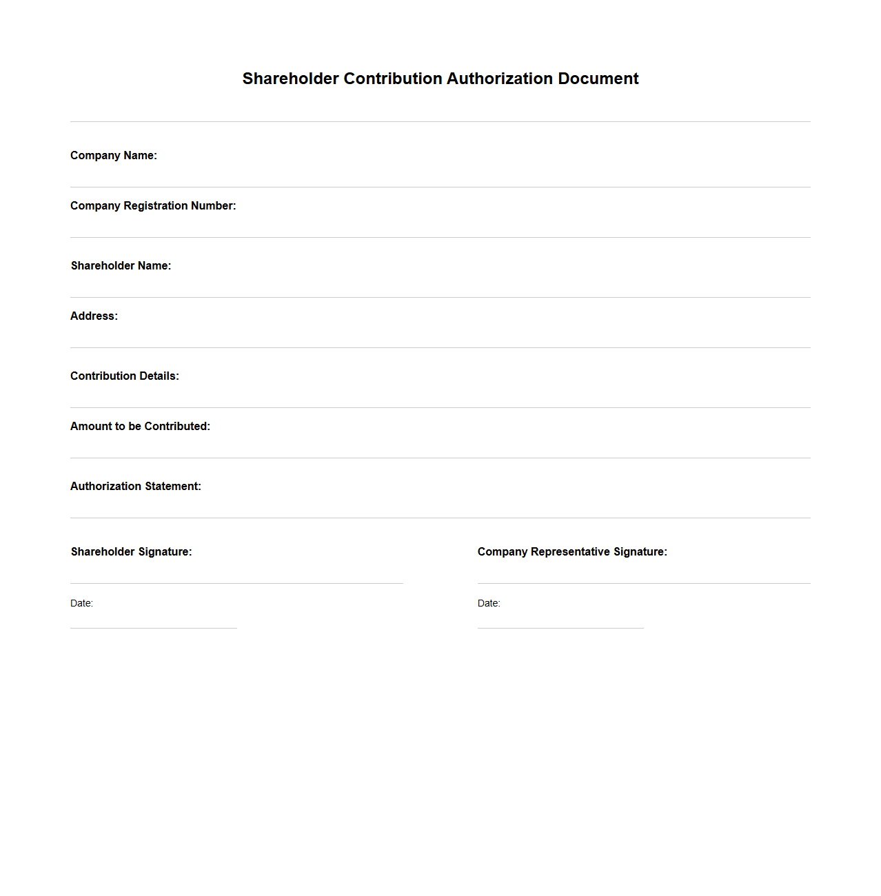 Shareholder Contribution Authorization Document