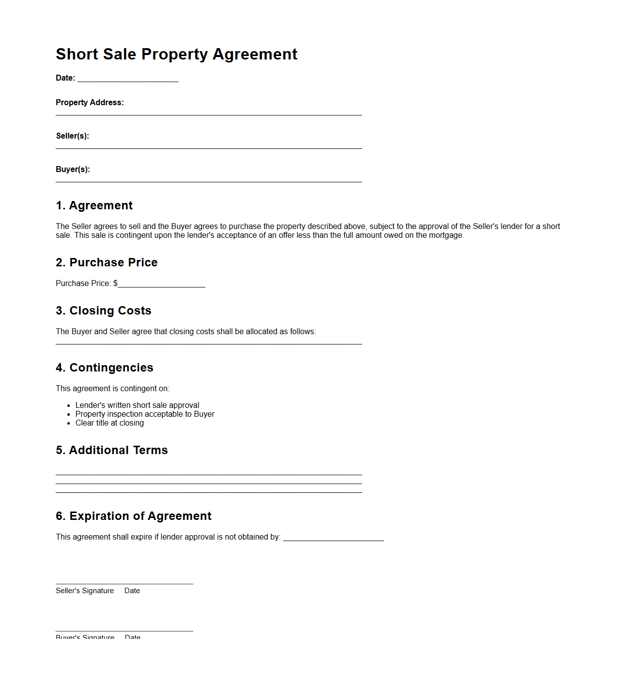 Short Sale Property Agreement Sample