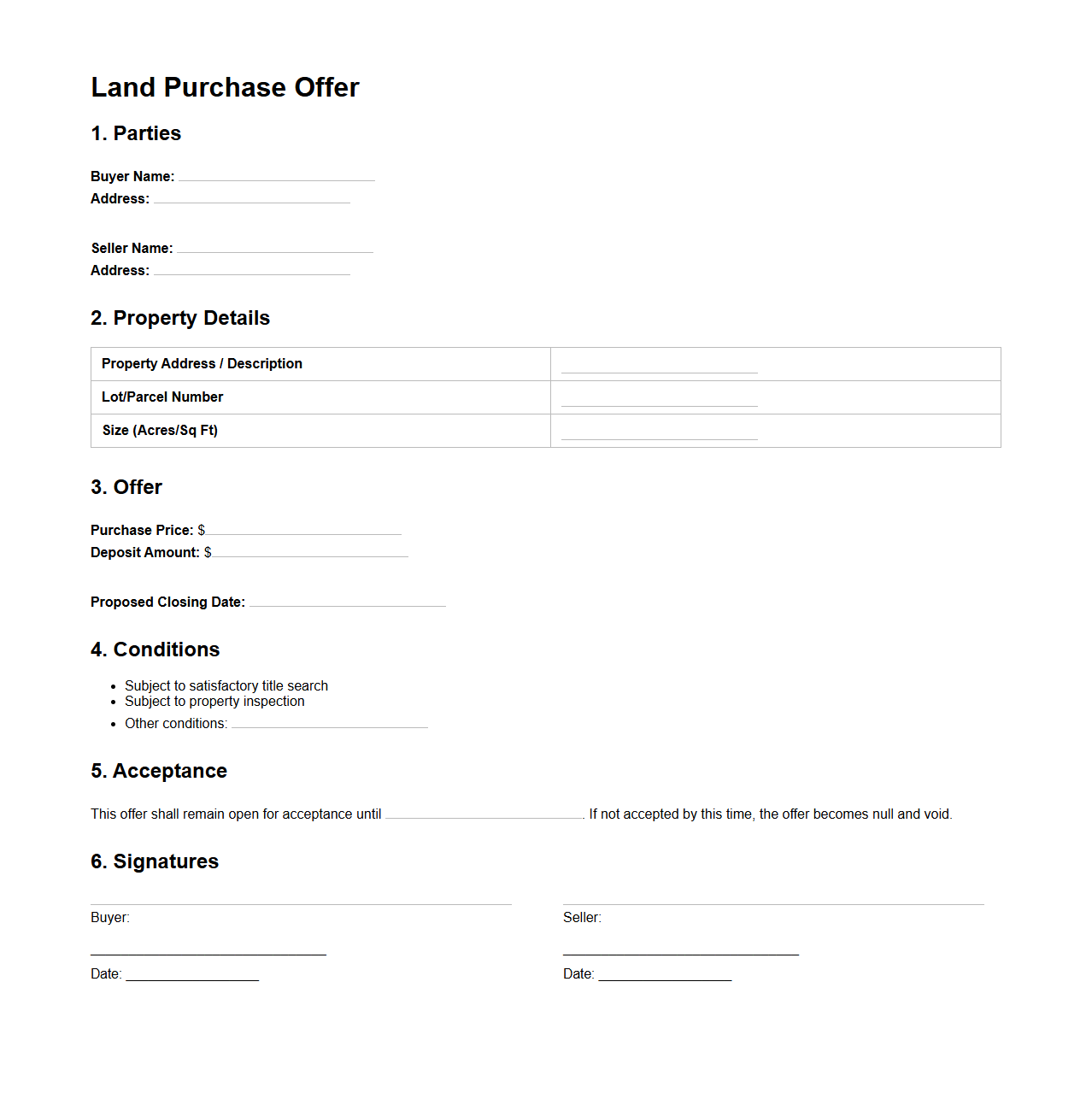 Simple Land Purchase Offer Document