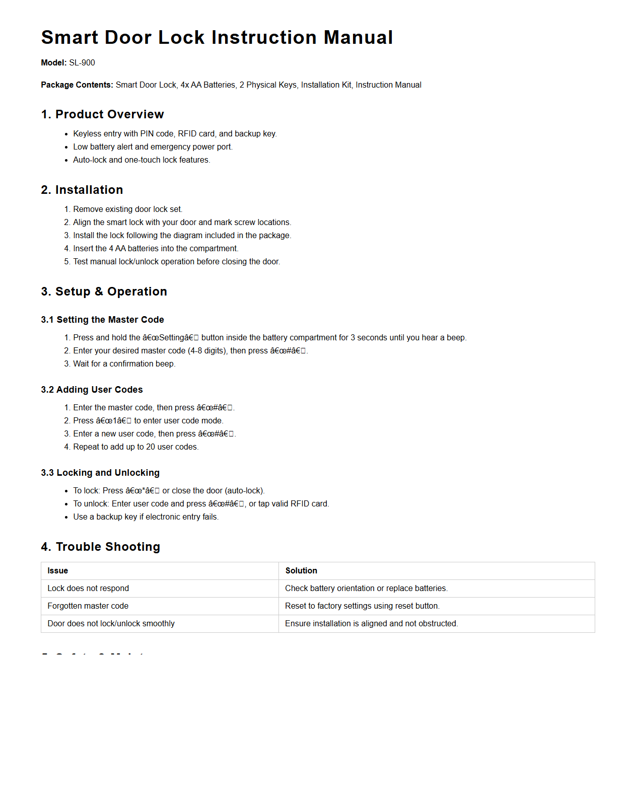 Smart Door Lock Instruction Manual Example