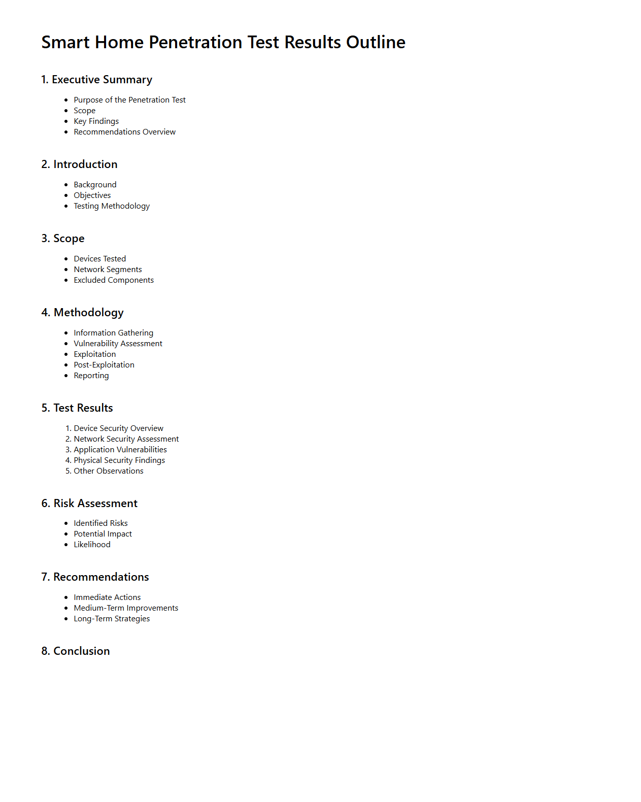 Smart Home Penetration Test Results Outline