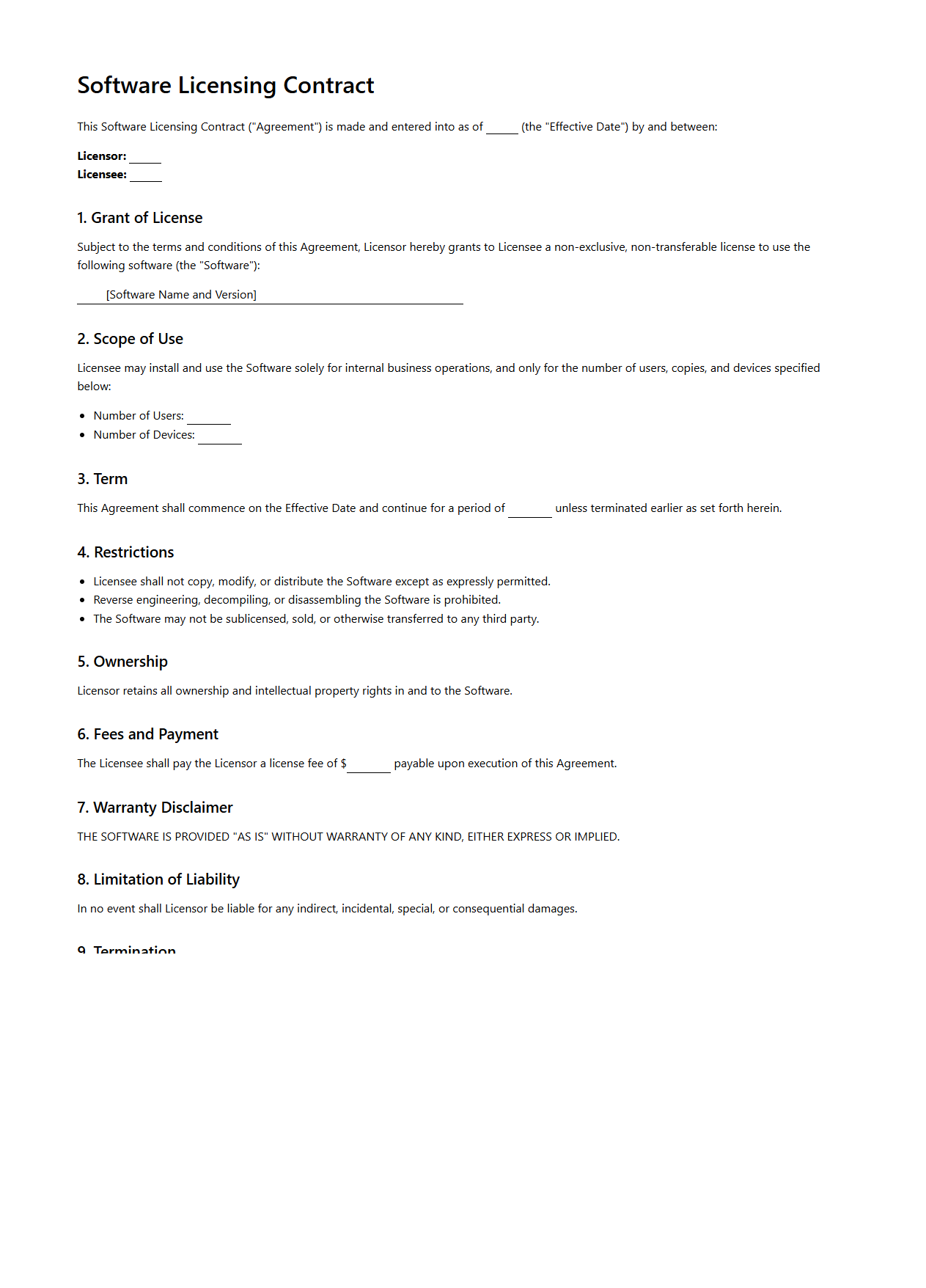 Software Licensing Contract Example