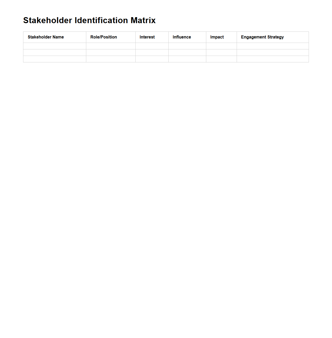 Stakeholder Identification Matrix for Consulting Projects