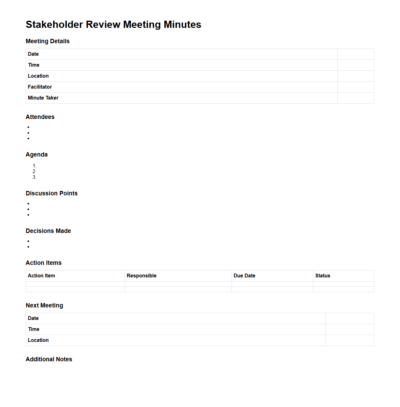 Stakeholder Review Meeting Minutes Structure