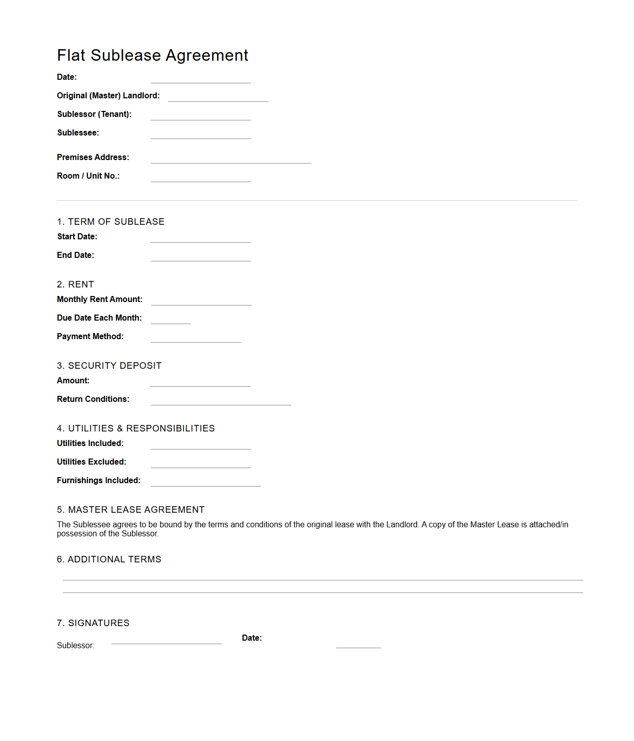 Standard Flat Sublease Agreement Format
