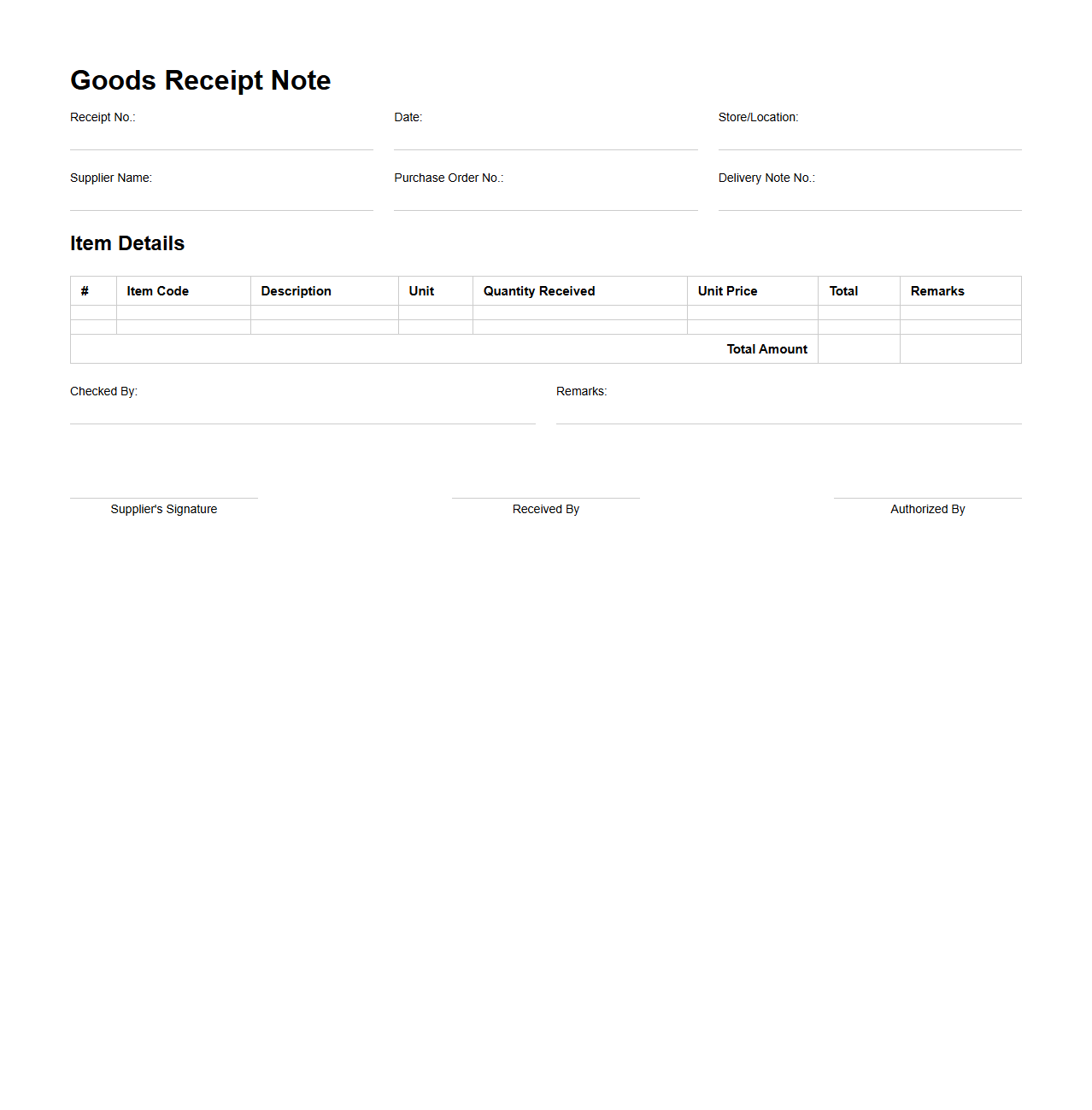 Standard Goods Receipt Format for Retail Inventory