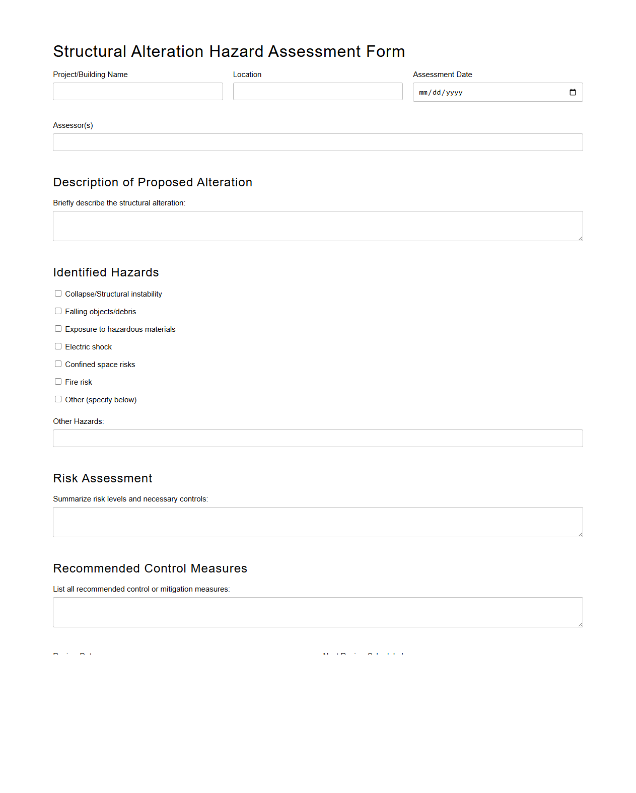 Structural Alteration Hazard Assessment Form