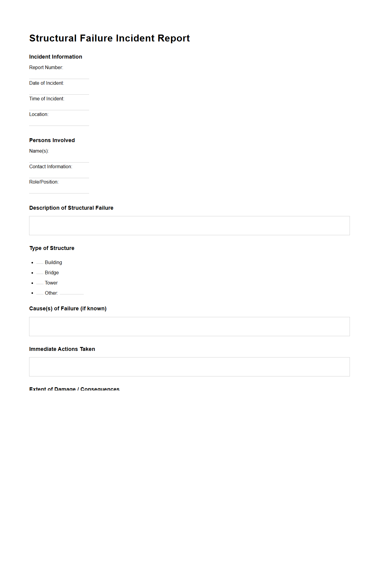 Structural Failure Incident Report Template