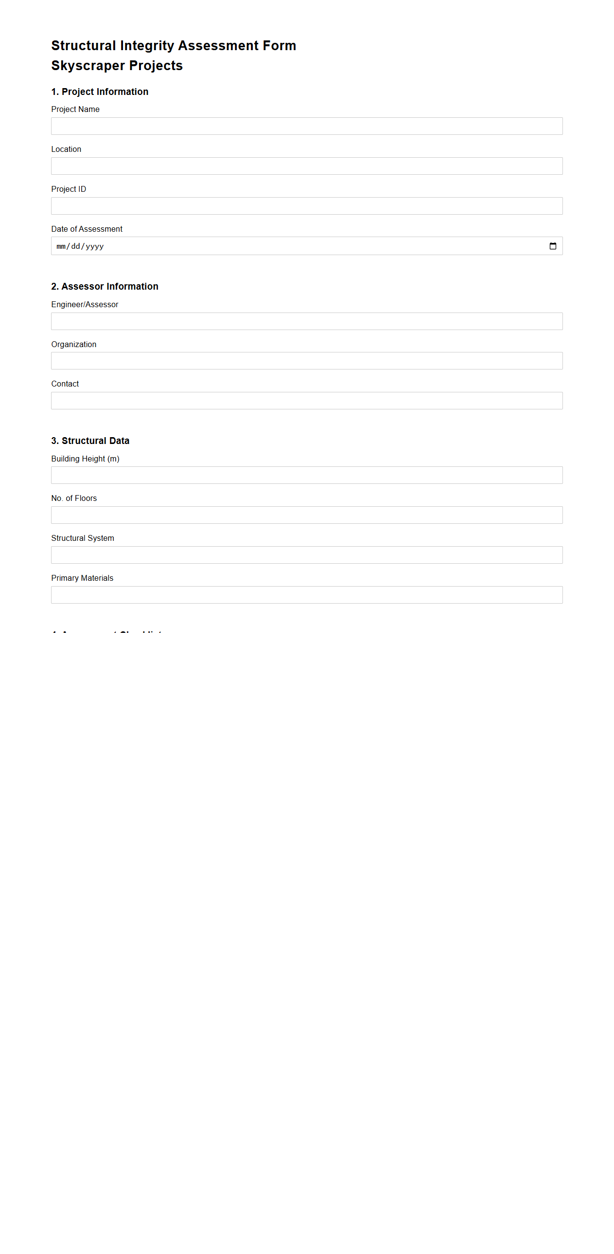 Structural Integrity Assessment Form for Skyscraper Projects