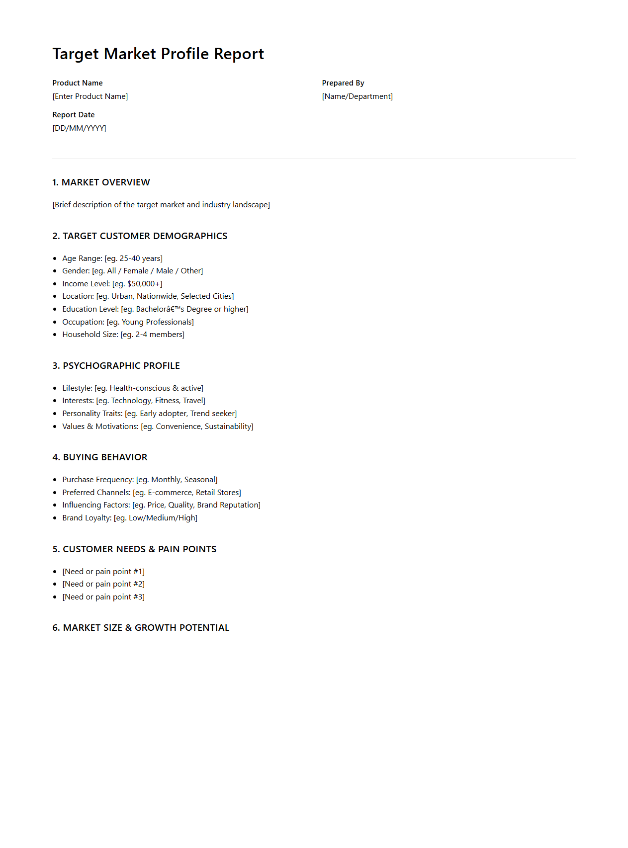 Target Market Profile Report for Product Launch