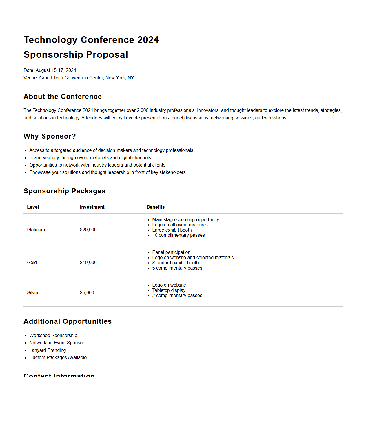 Technology Conference Sponsorship Proposal Sample