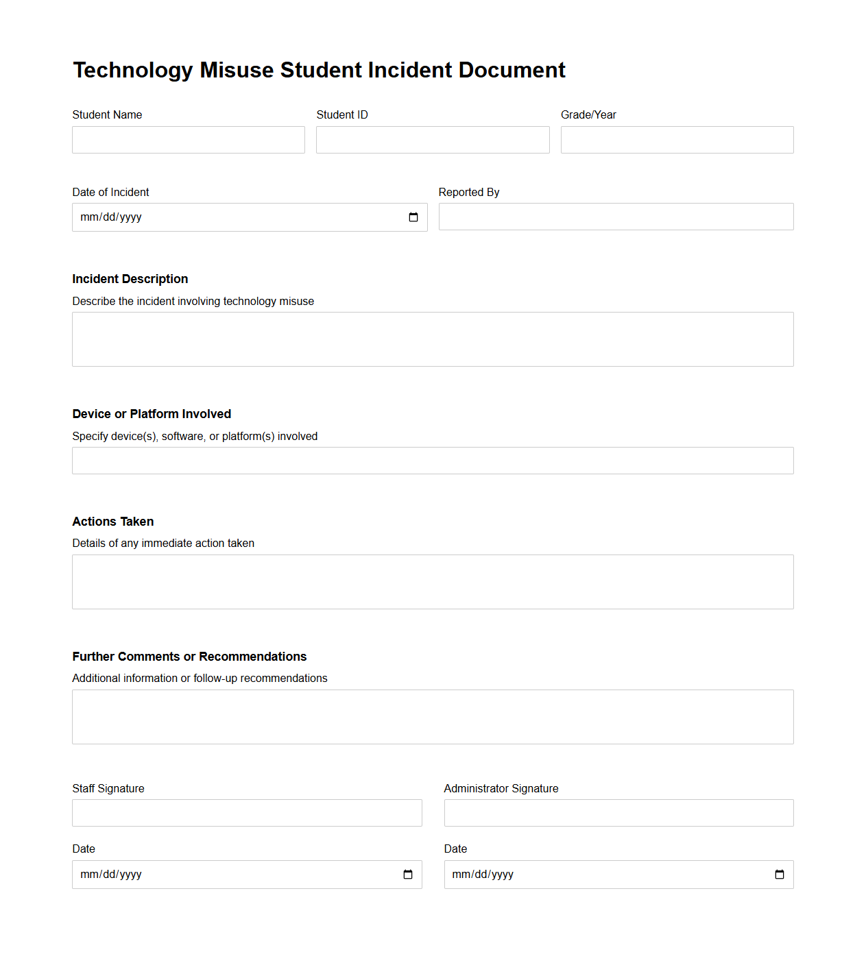Technology Misuse Student Incident Document