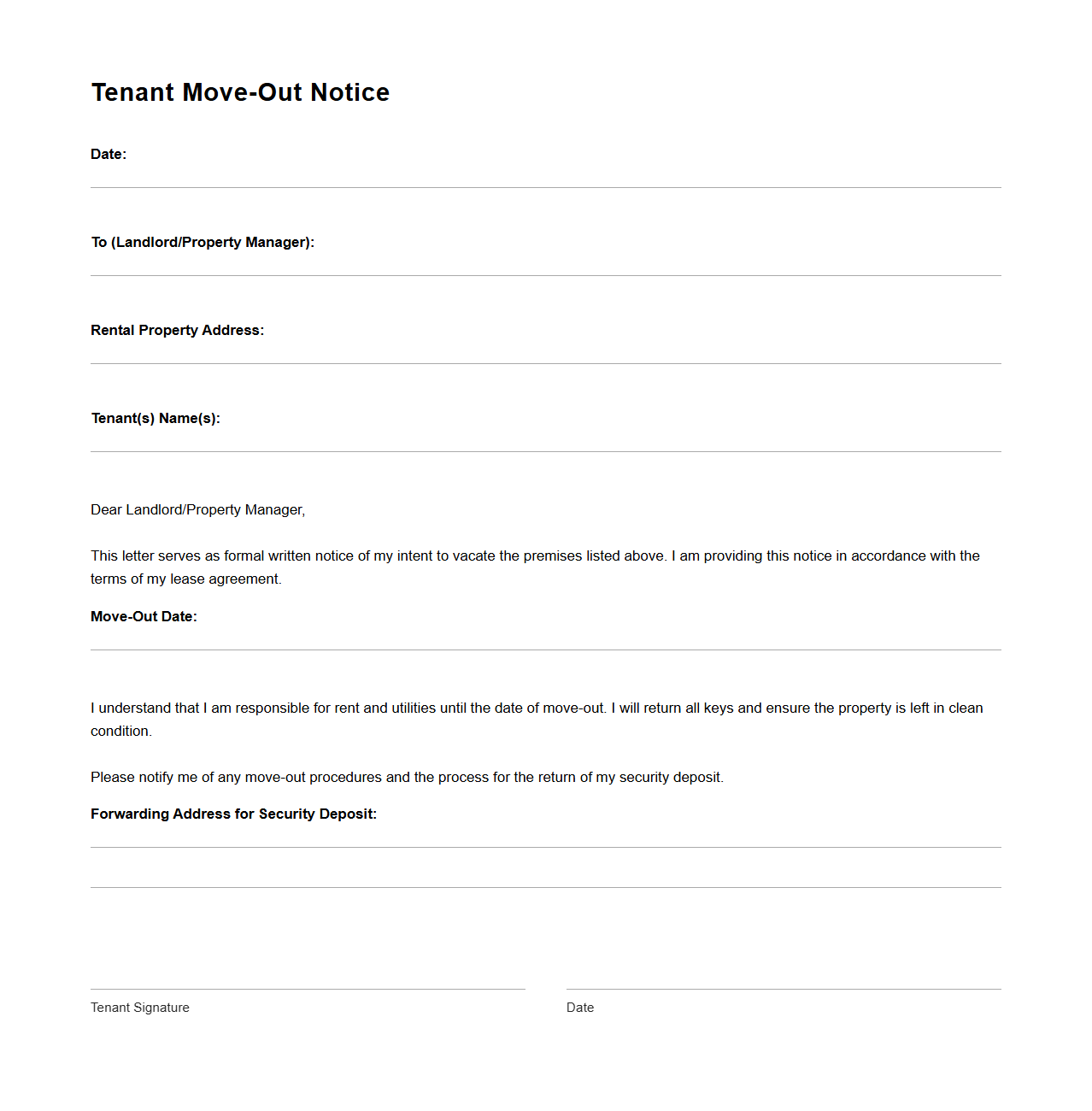 Tenant Move-Out Notice Sample Document