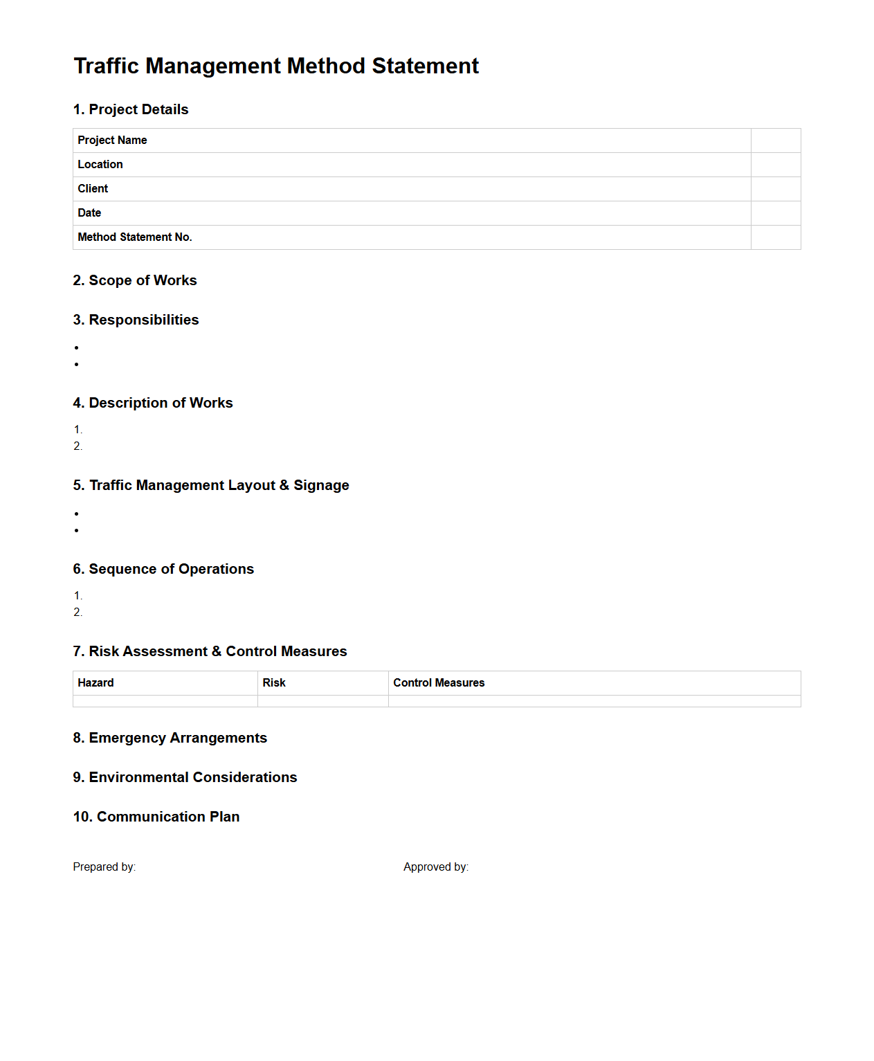 Traffic Management Method Statement Model