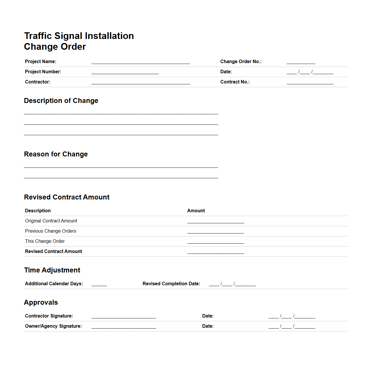 Traffic Signal Installation Change Order Sample
