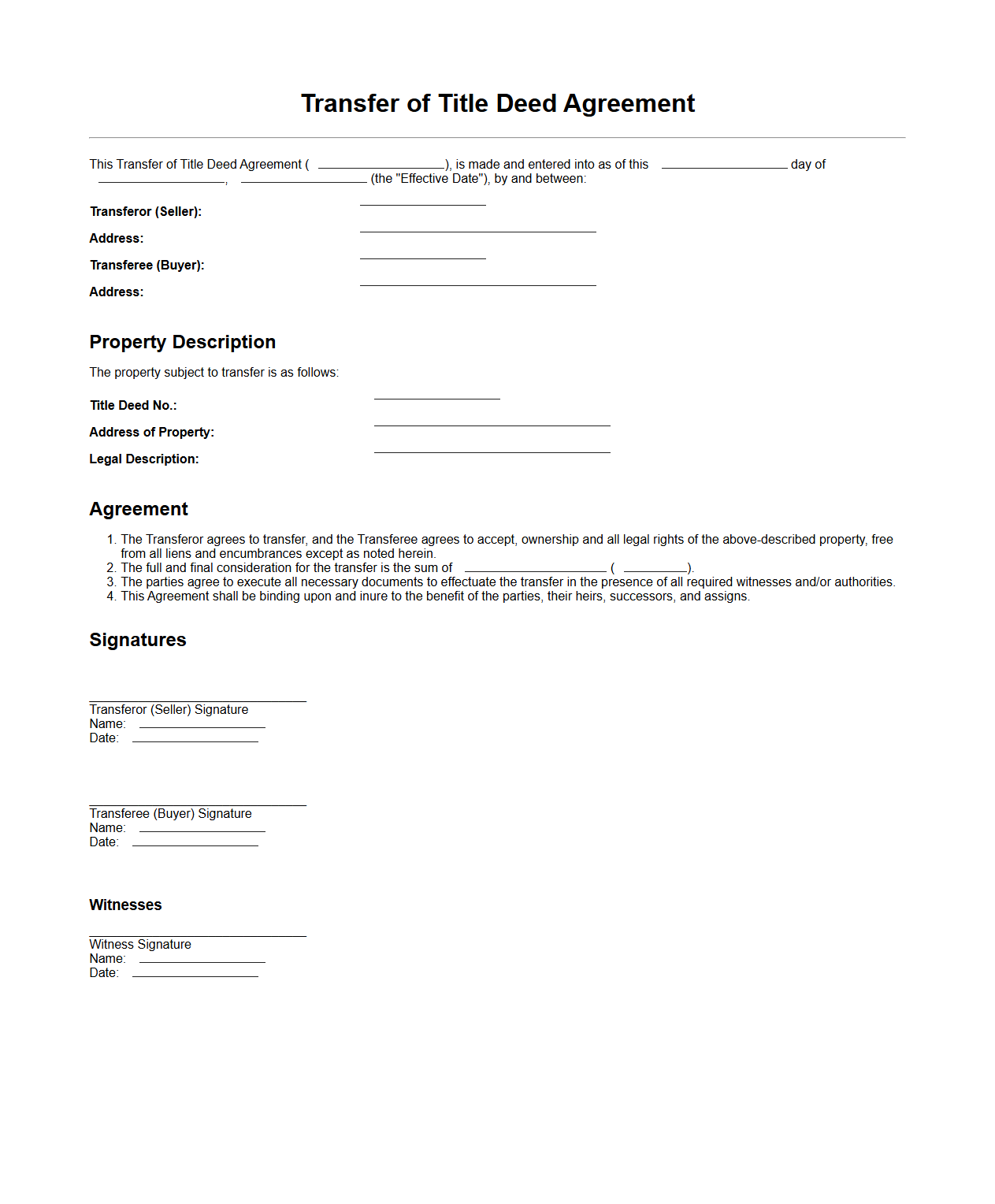 Transfer of Title Deed Agreement