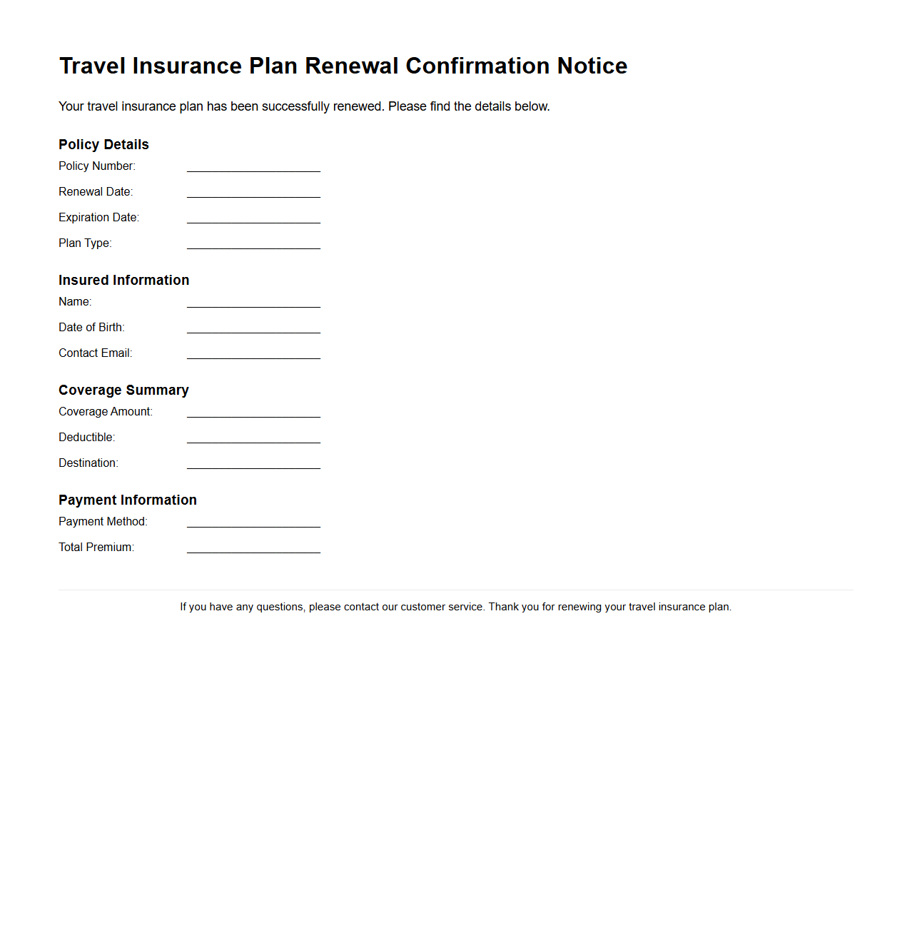 Travel Insurance Plan Renewal Confirmation Notice