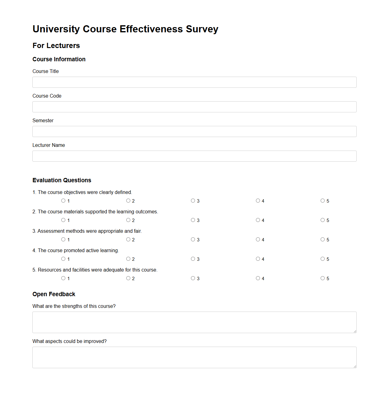 University Course Effectiveness Survey for Lecturers