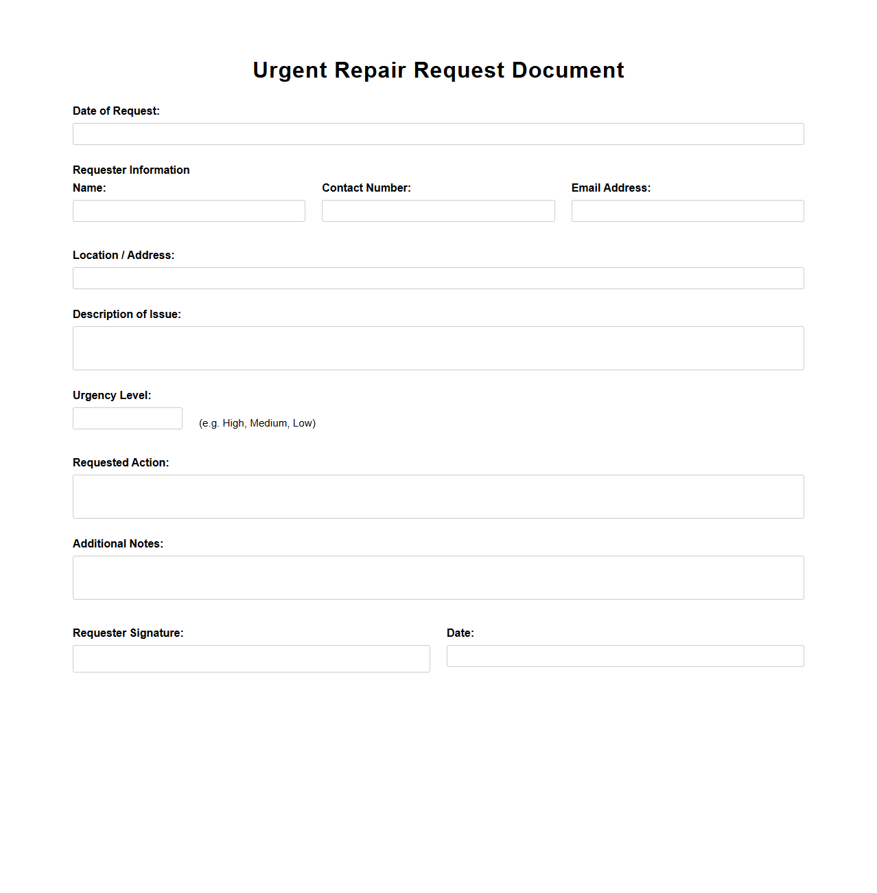 Urgent Repair Request Document Sample