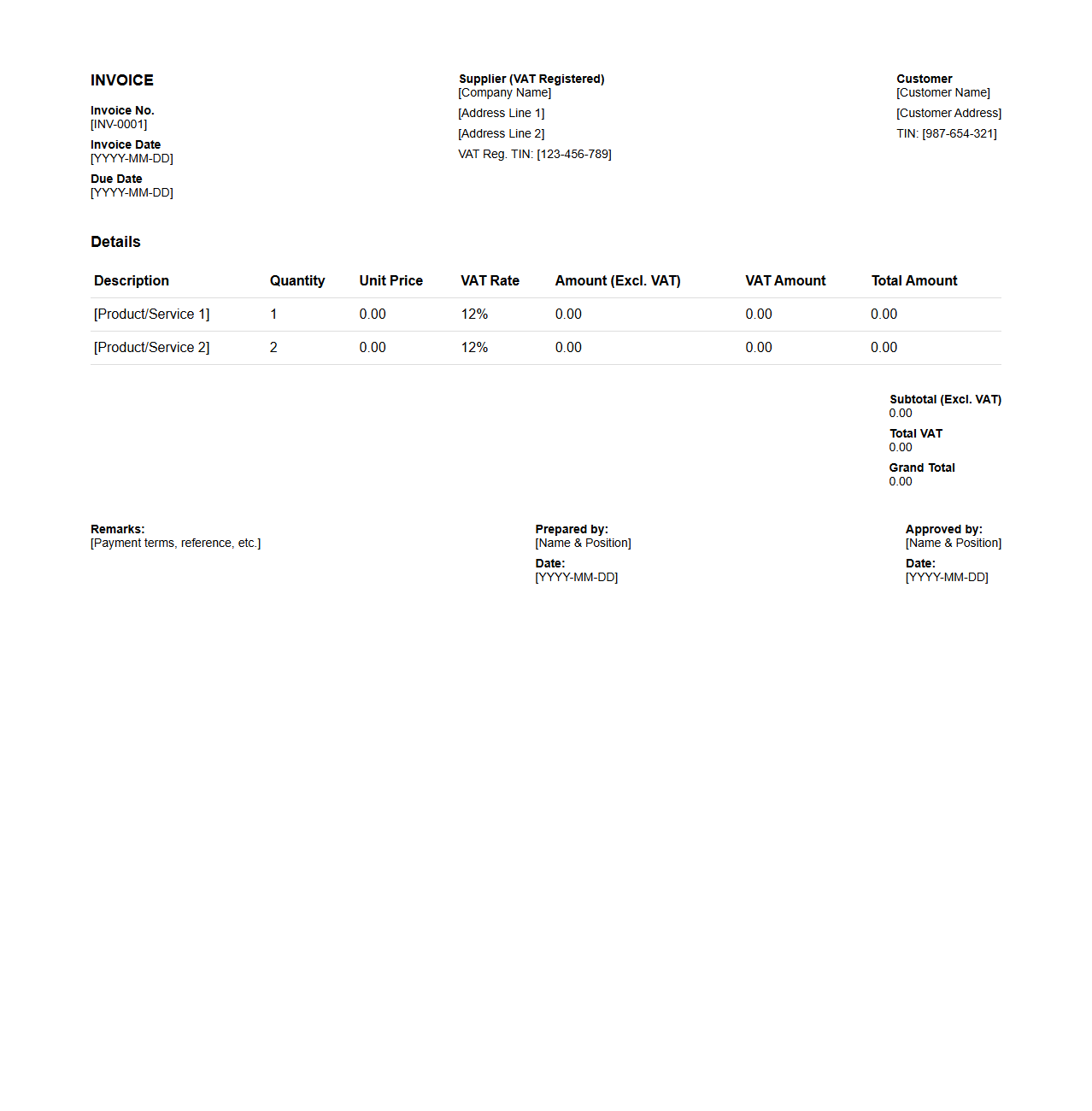 VAT-Compliant Invoice Format for Accounts Receivable