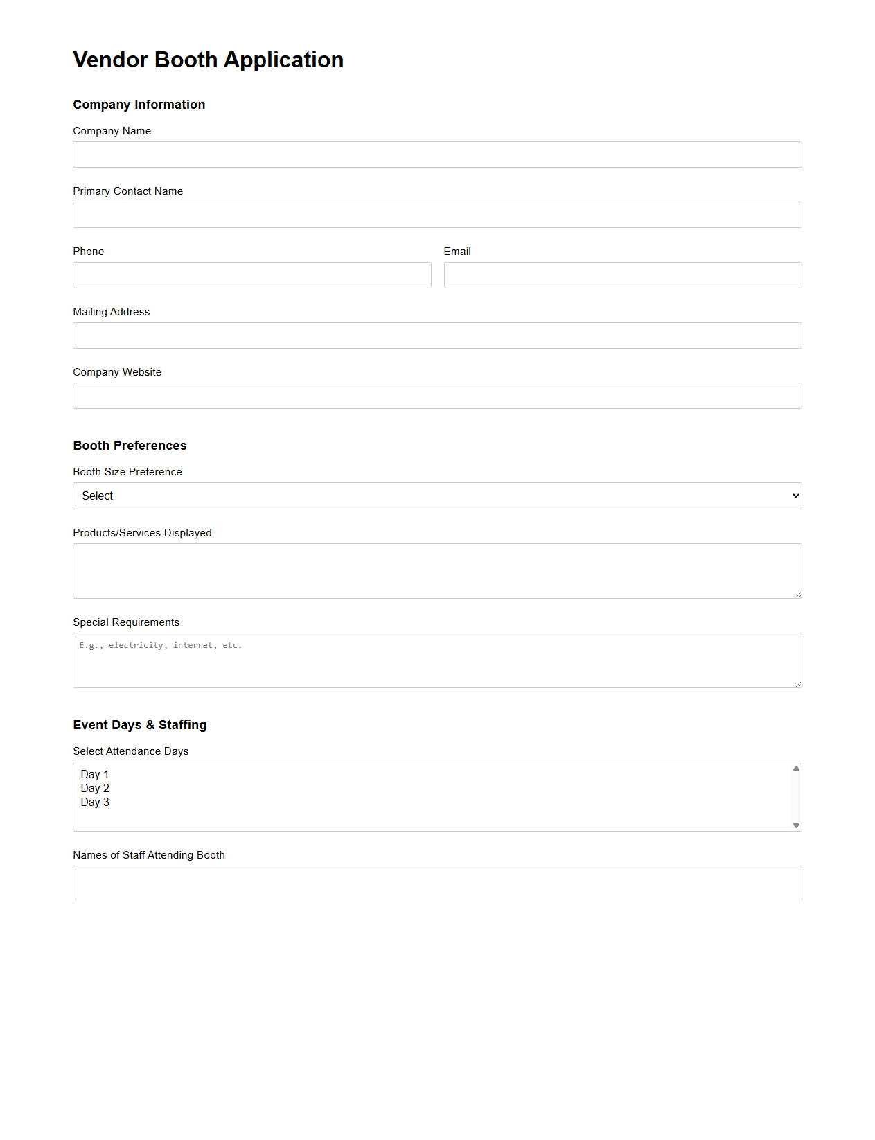 Vendor Booth Application Template for Conferences