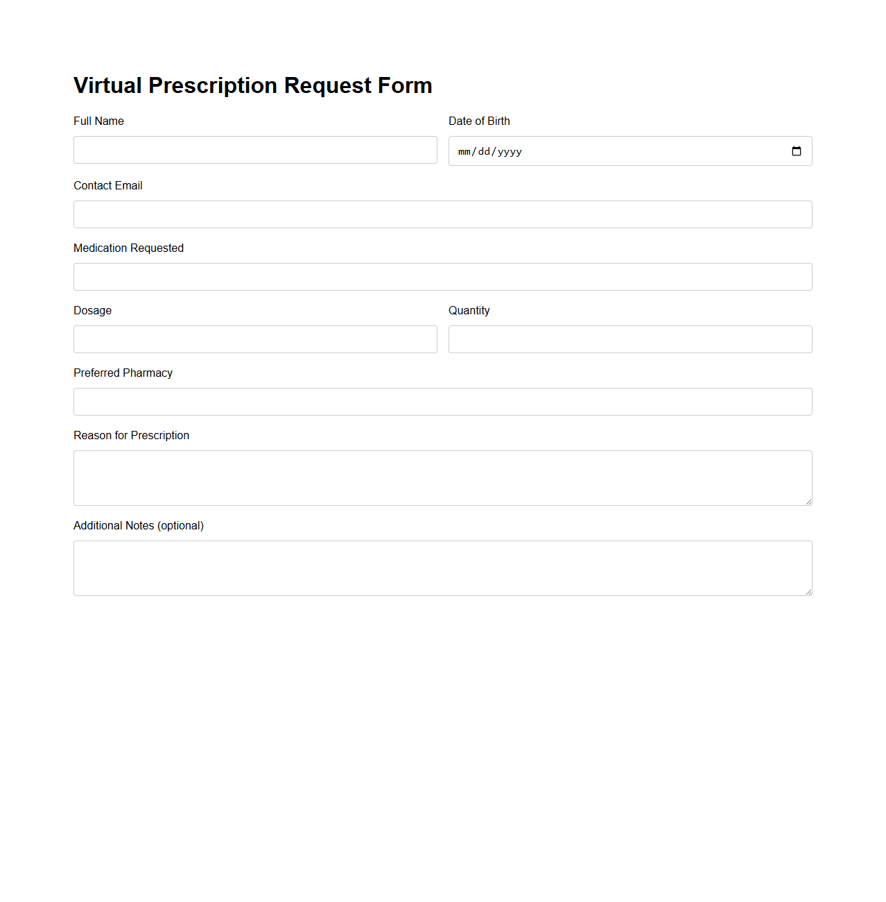 Virtual Prescription Request Form Example