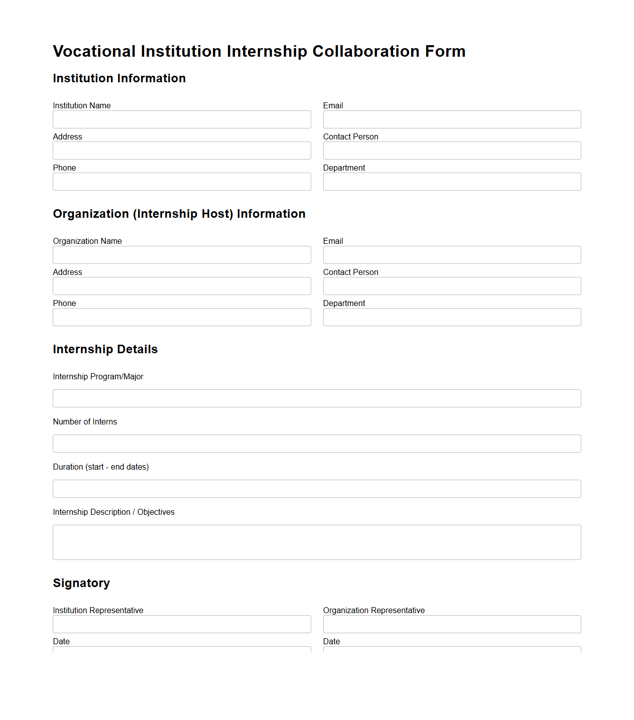 Vocational Institution Internship Collaboration Form