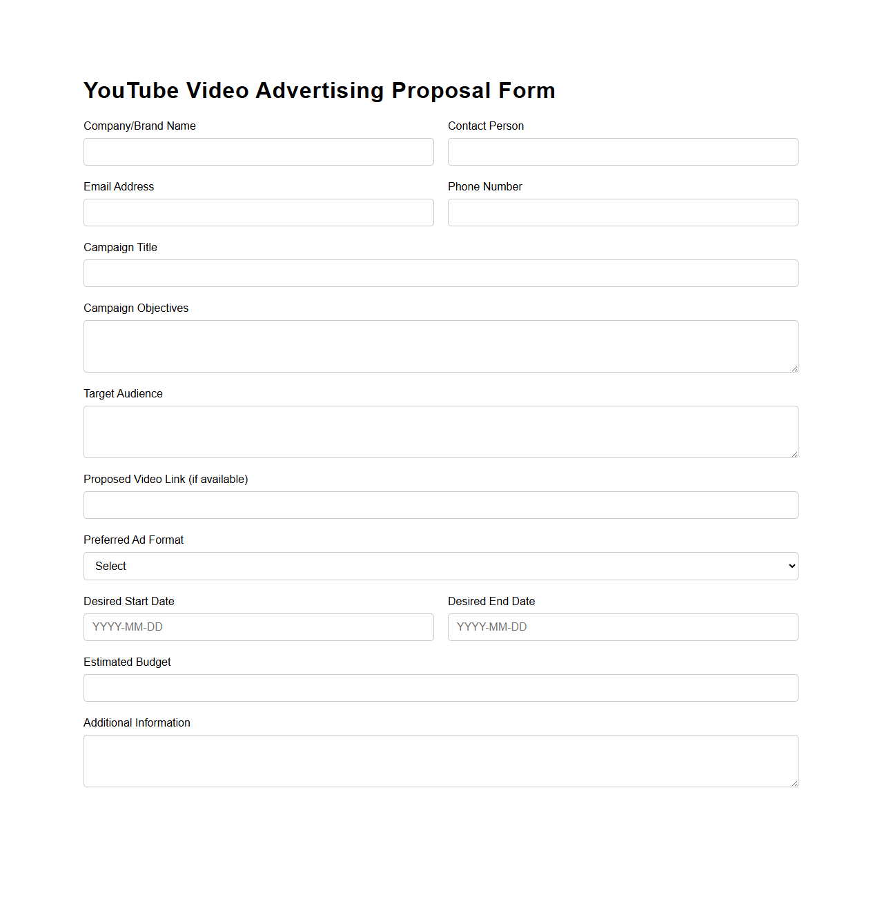 YouTube Video Advertising Proposal Form
