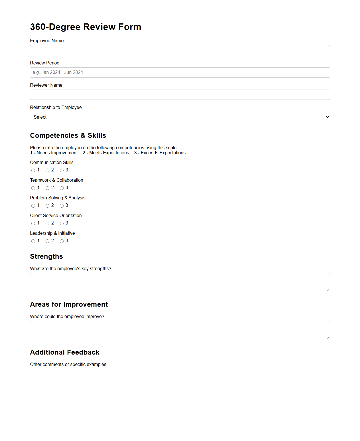 360-Degree Review Form for Consulting Employees