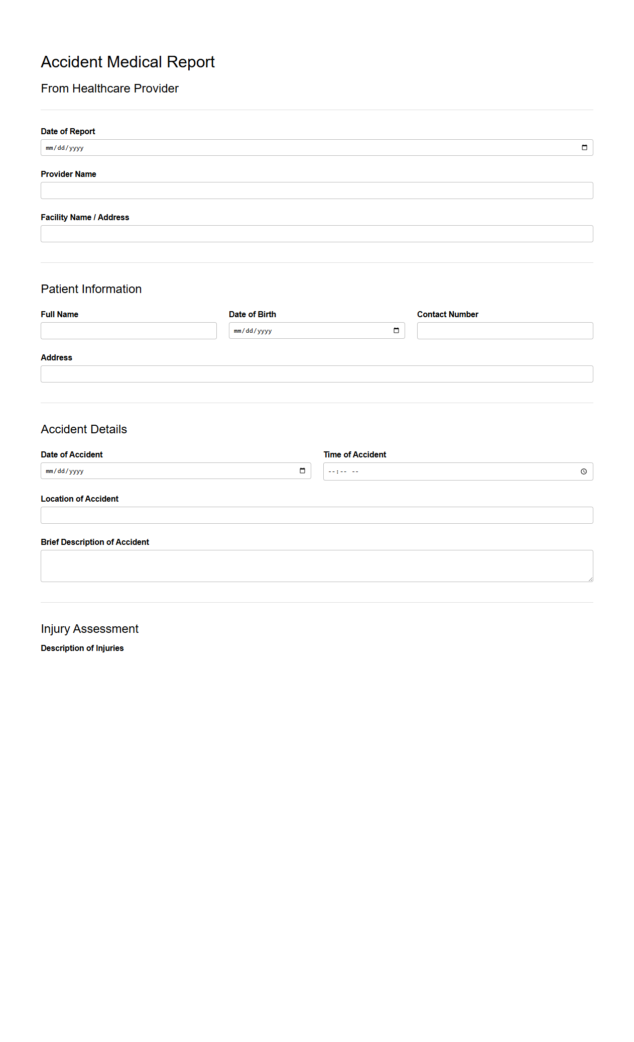 Accident Medical Report from Healthcare Provider